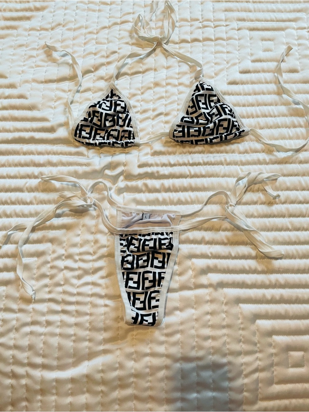 Black & White Logo String Bikini - 2-Piece Swim Set